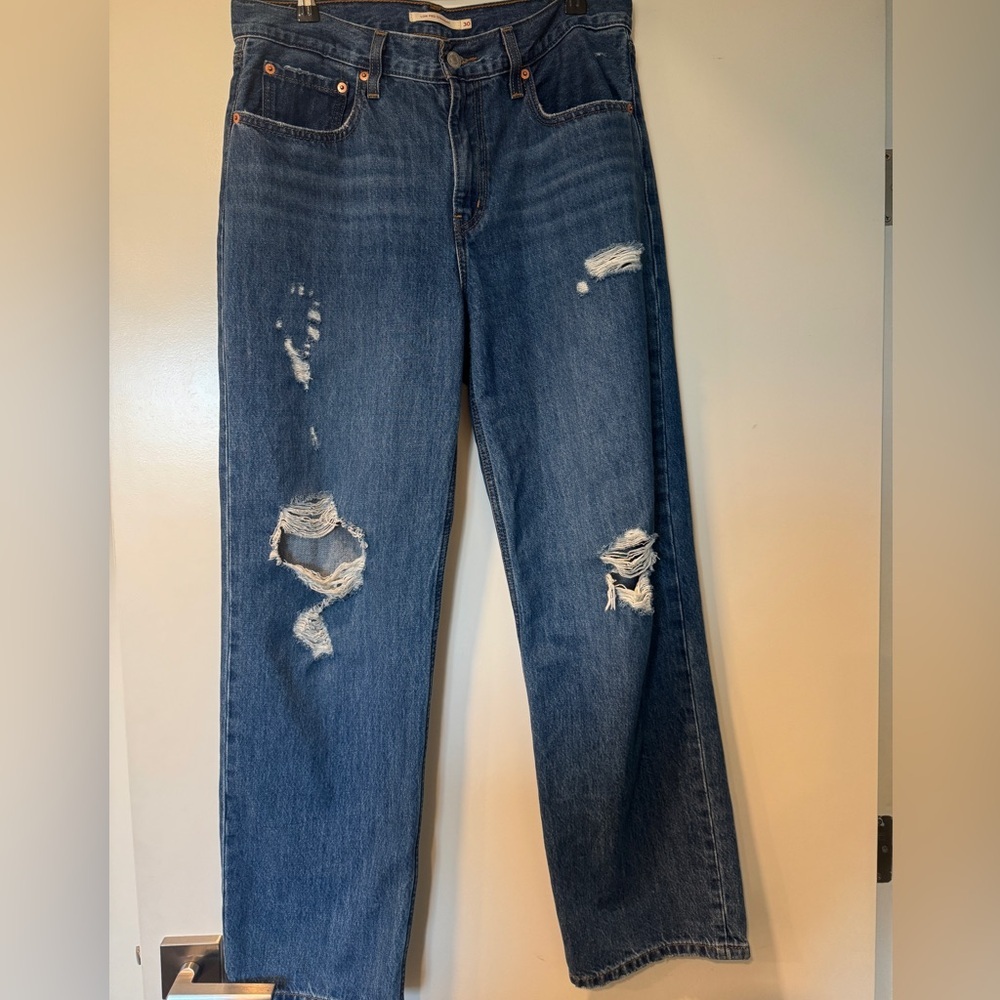 Levi's Blue Distressed Straight Leg Jeans